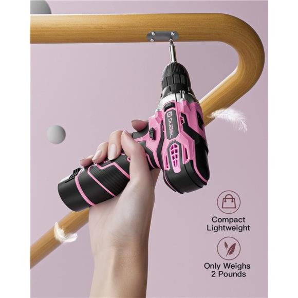 Drill Set,12V Cordless Drill Pink with 42 Acessories, Pink Power Drill Cordless - Picture 3 of 6